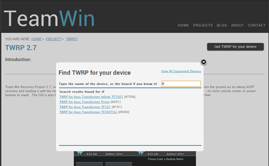 Окно программы TWRP 2.7